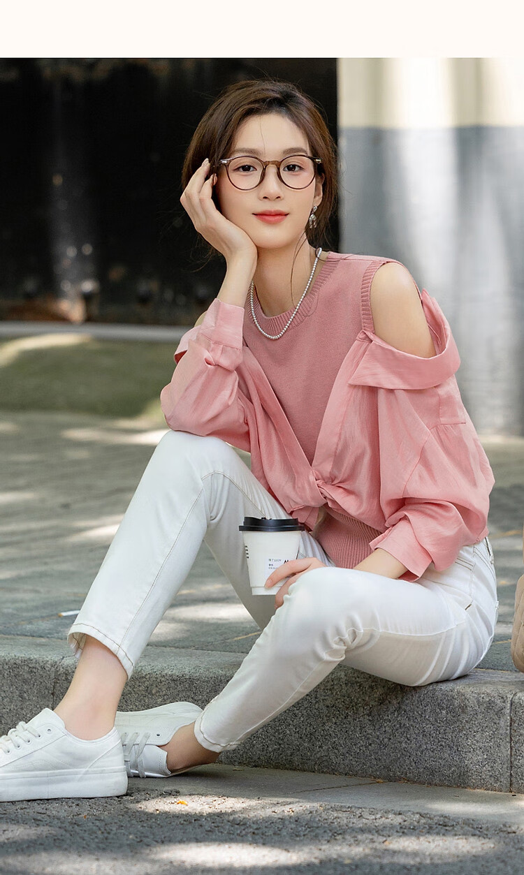 Dme [Sweet Cool C Position] Spring French Off-Shoulder Round Neck Design-Inspired Patchwork Sweater, Elegant Twisted Knit Top for Wome 17