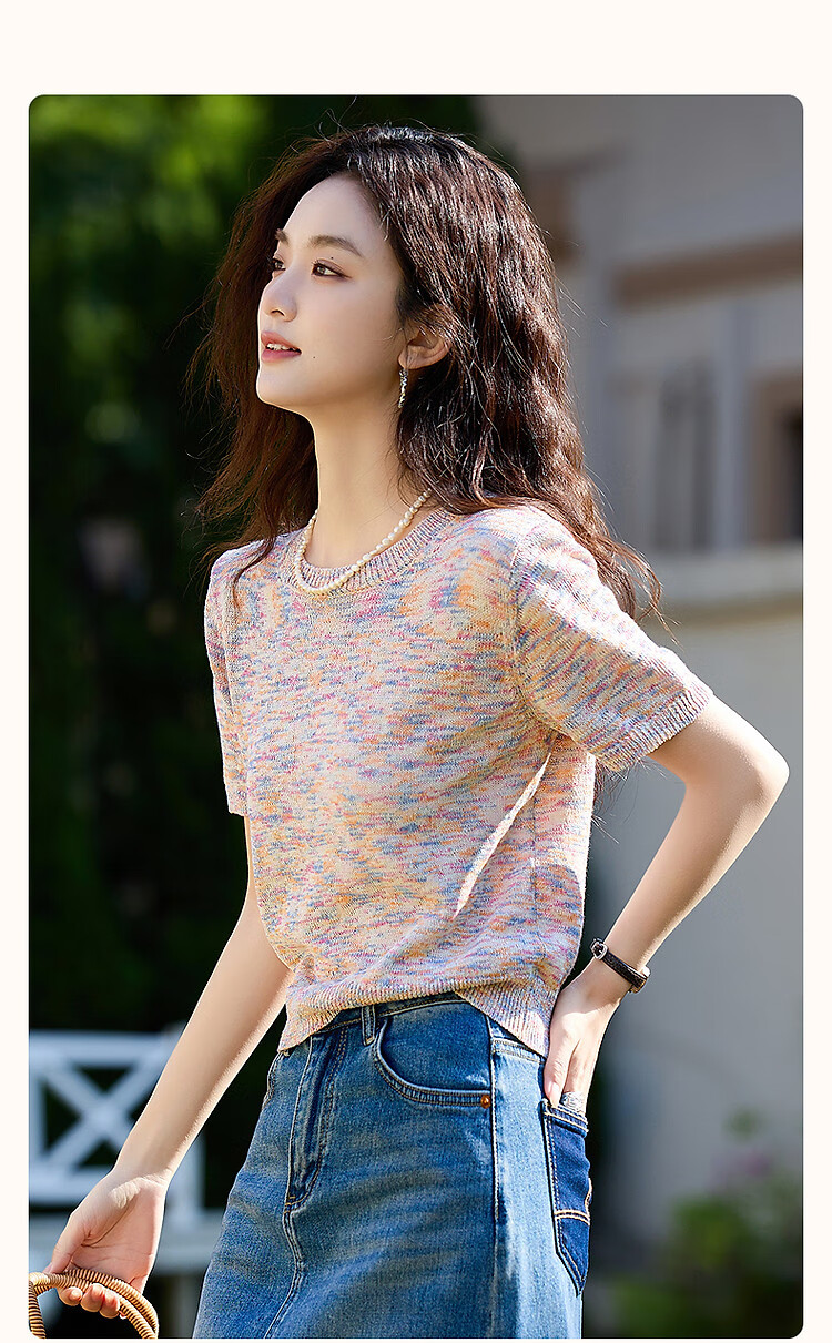 Dme [And Say Goodbye to Heat] Summer Linen-Cotton Blend Sweater, Elegant Floral Pattern, Petite Knit Top for Wome 2