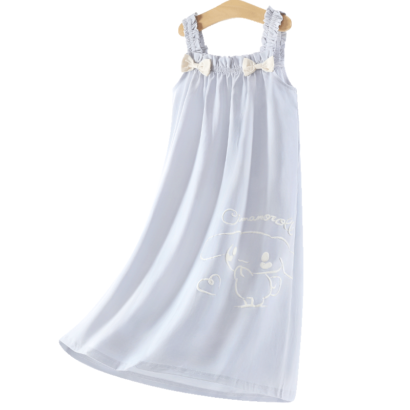 Hello Kitty Girls' Nightgown, Summer Children's Spaghetti Strap Sleepwear, Stylish Princess Dress, for Older Children, Home Wear, G083, Misty Blue, Size 170