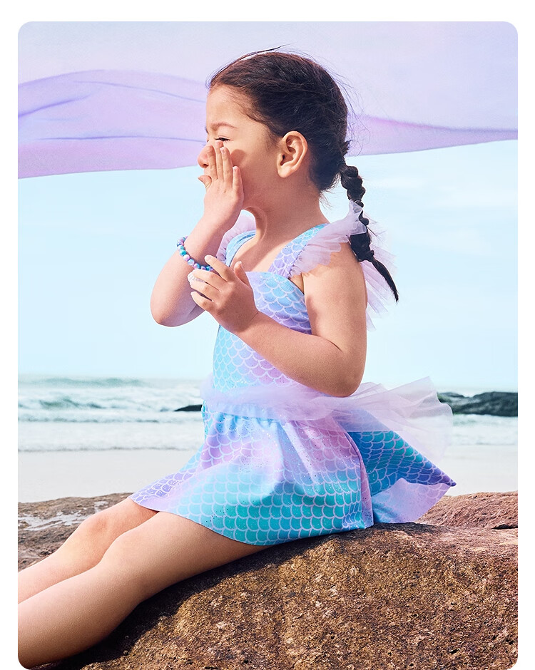 Balabala Girls' One-Piece Swimsuit with Mesh Skirt Toddler Swimwear Sweet Mermaid Swim Dress 16