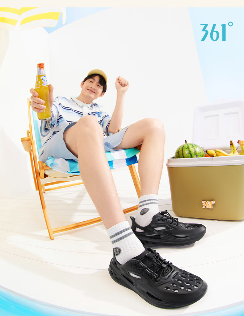 361° Men's Sports Slippers, Spring And Summer BIG3 Perforated Shoes, Outdoor Home Beach Sandals, Men's Slippers, 672426717-11 26
