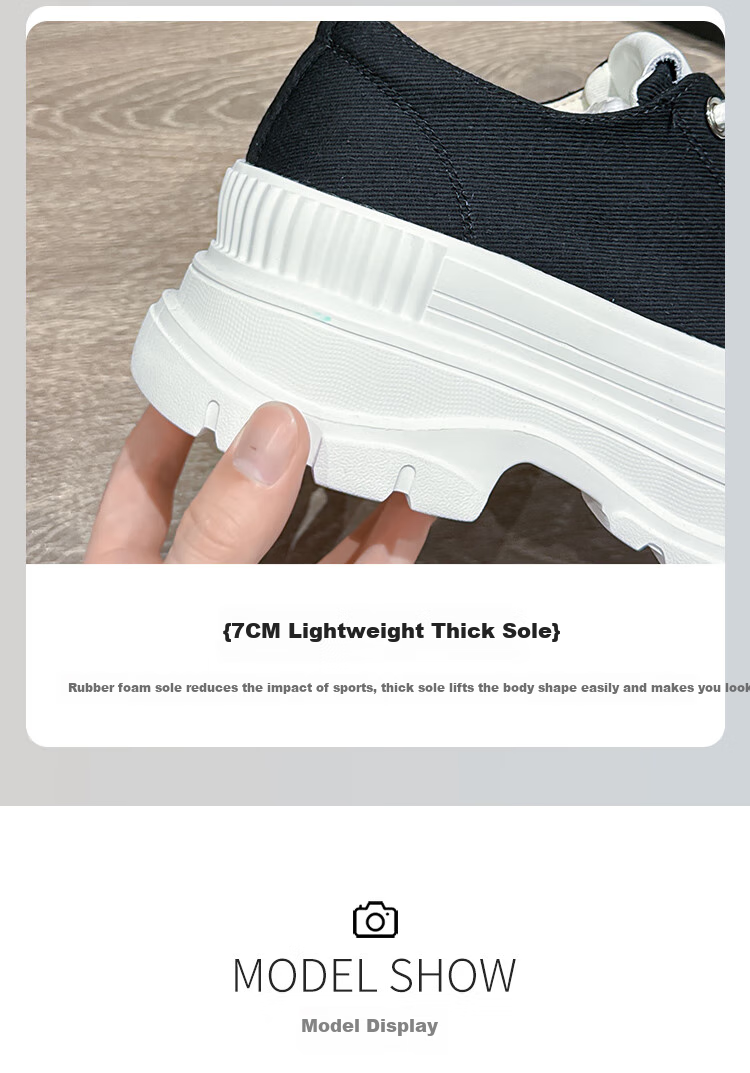 ZHR Canvas Shoes for Women, Lace-Up Thick-Soled Heightening Women's Shoes, Simple Versatile Casual Shoes, QT05 Black, Size 37 8