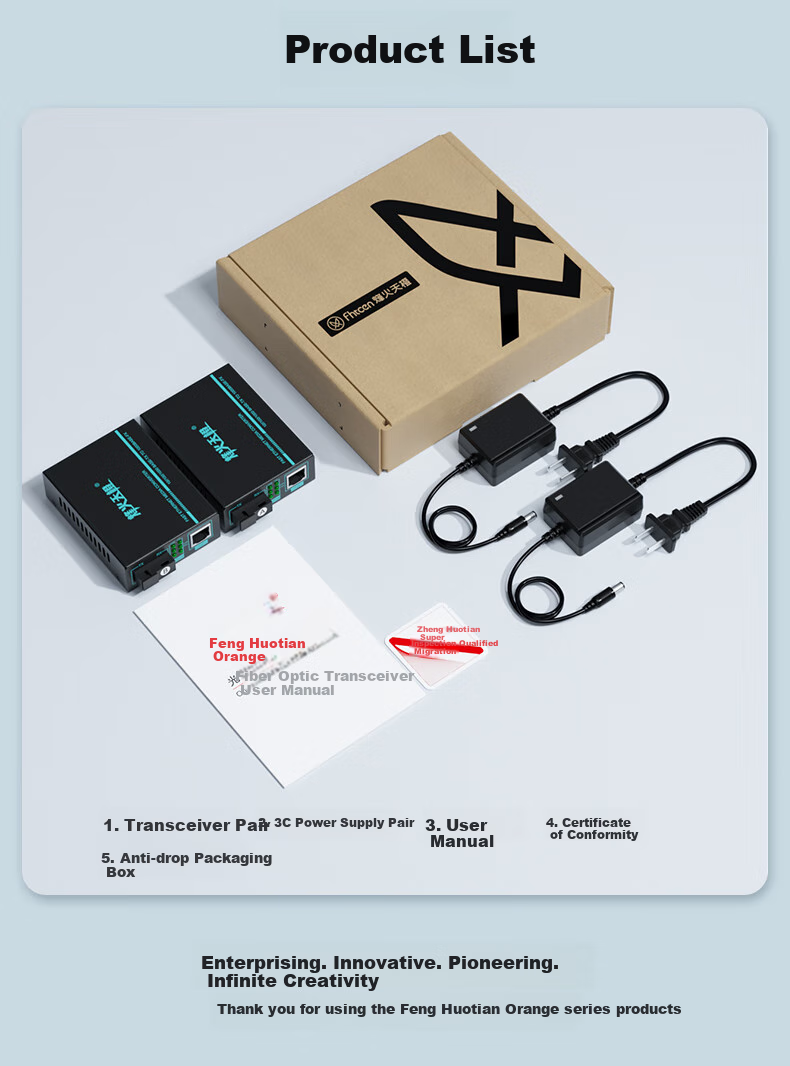 Fenghuotiancheng, Fast Transmission Grade, SC Gigabit Single-Mode Single-Fiber Optical Transceiver, 2km Fiber Optic Converter, FH-MXX 1 Pair Set 11