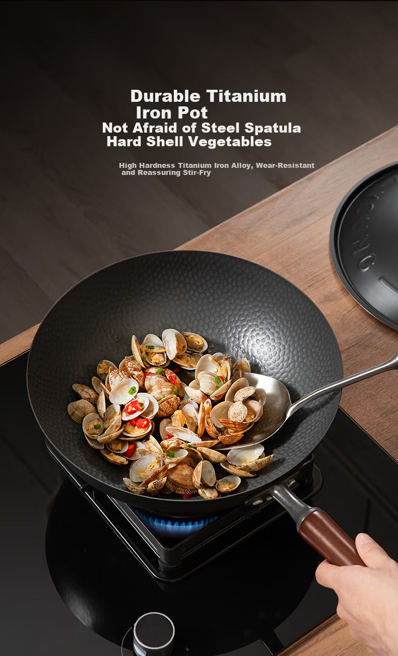 Joyoung Wok with Titanium Non-Stick Iron Pan, Lightweight Stir-Fry Healthy Non-Coated Household Cooking Pan Compatible with Stove 32cm 8