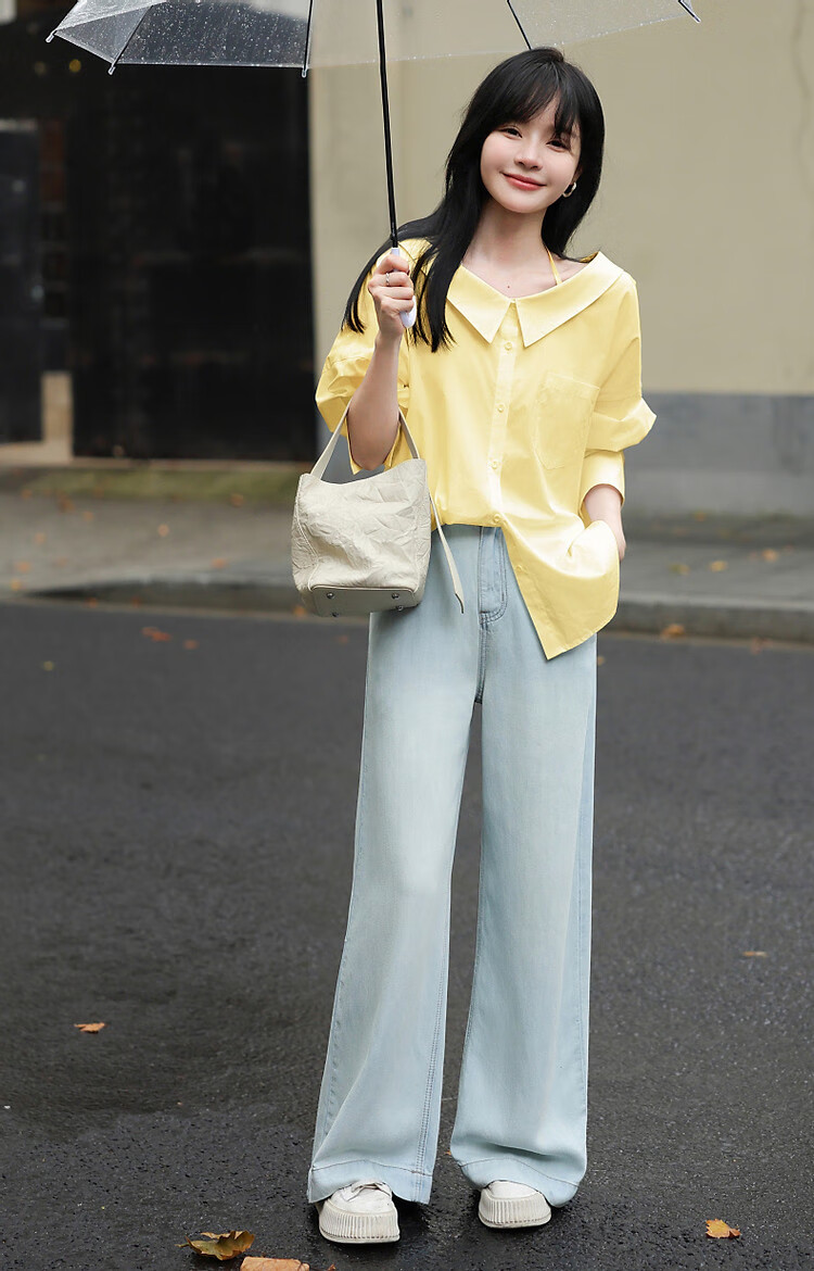 Dme [Pure Cotton Dominant Area] Spring And Autumn Korean-Style Slightly Chubby Pear-Shaped Shirt, Off-Shoulder, Tie-Waist, Concealing Shirt, Women's Top 25