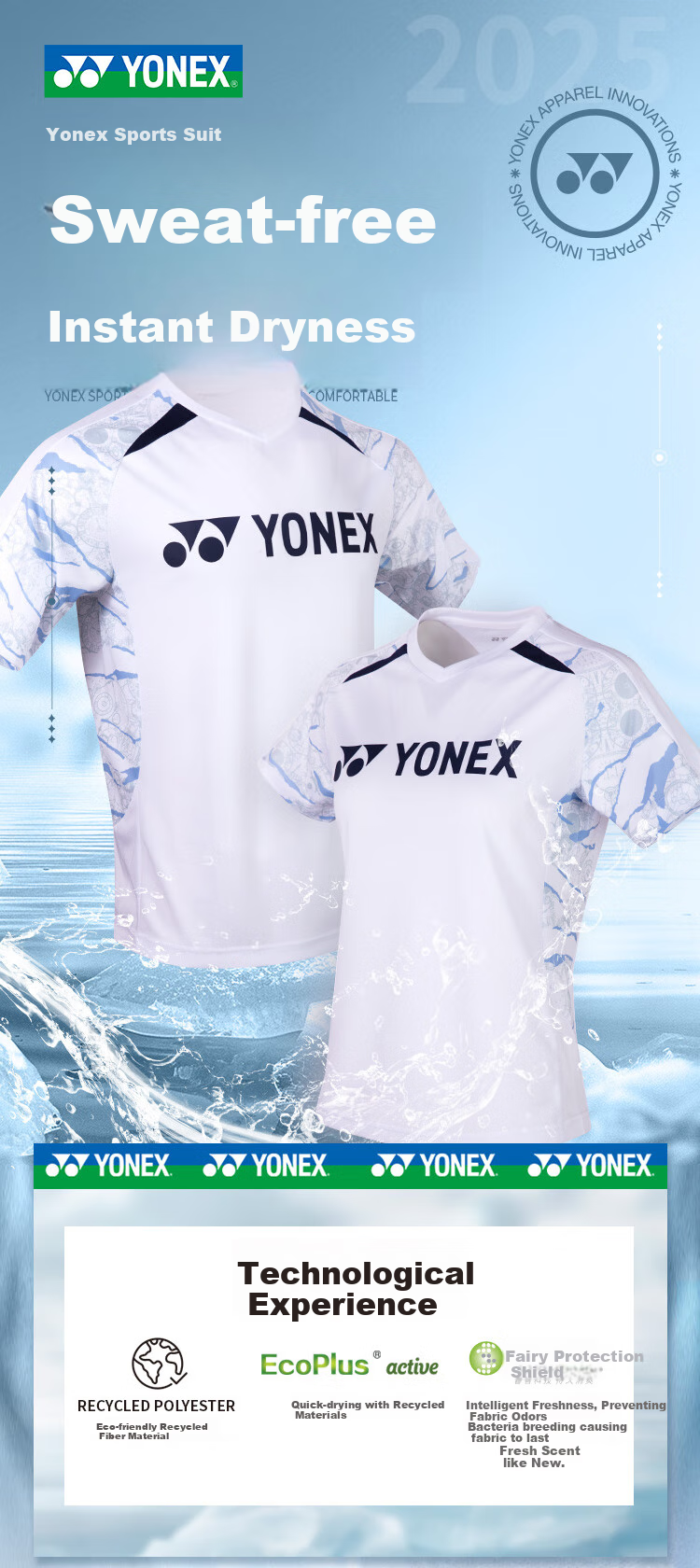YONEX Badminton Shirt, Competition Training, Sweat-Absorbing And Breathable, Men's Sports T-Shirt, 110015BCR, White, XO 1
