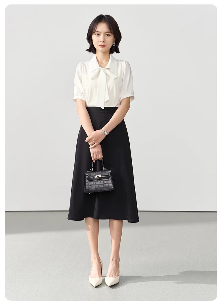 Bodexiaojie Blue Short-Sleeve Shirt for Women, Urban Daily Commute Outfit, Petite Chiffon Blouse, Interview Professional Shirt, Size S 12