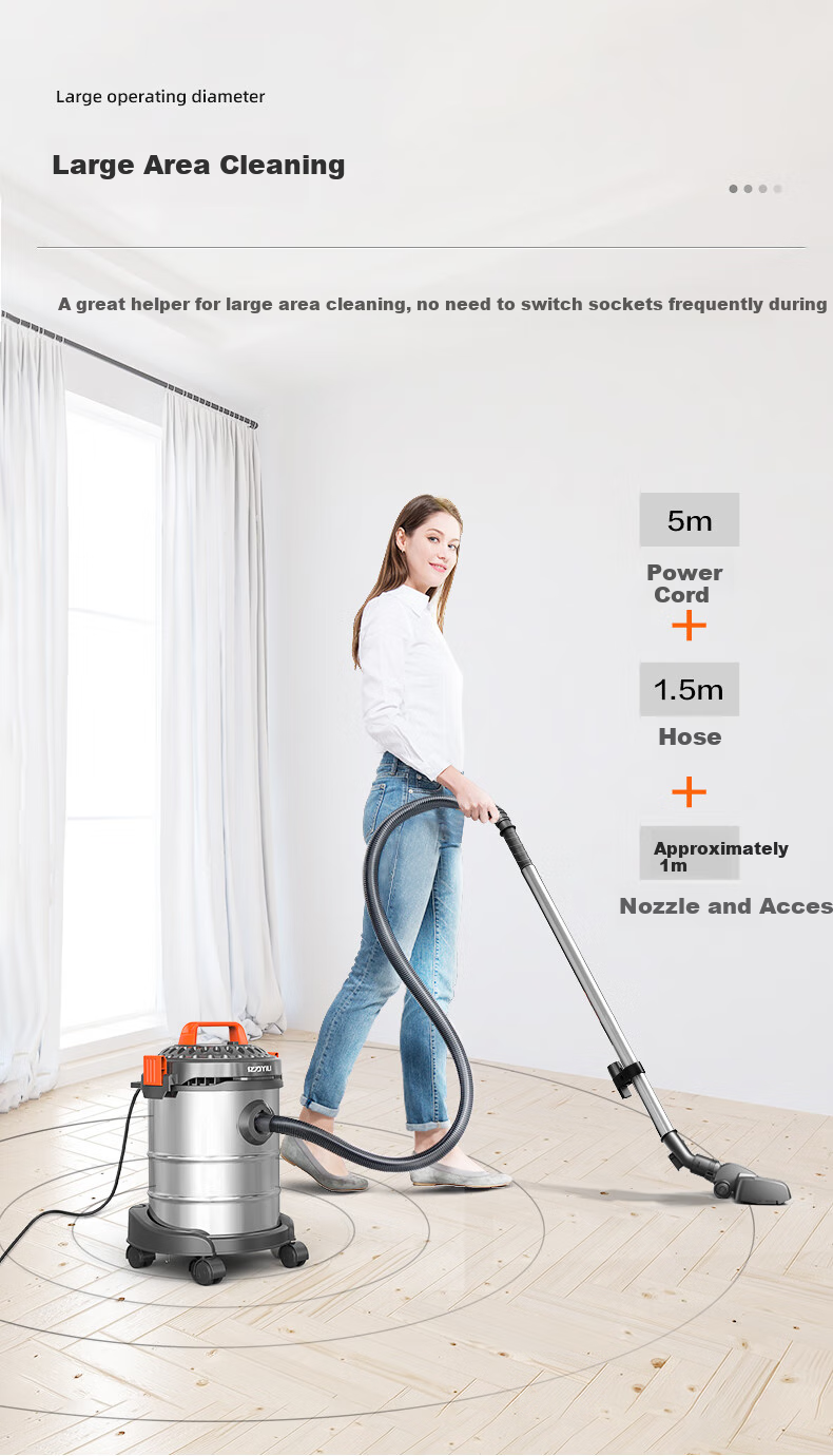 Yili Industrial-Grade Vacuum Cleaner for Commercial And Home Use, Tile Grouting, Wet And Dry Blowing, Car-Mounted Water Absorbing And Dust Removal Device with Strong Suction, Corded Handheld Barrel Vacuum Cleaner 6263-15L 8