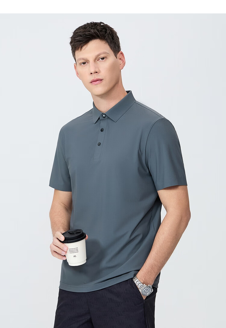DANCING WOLVES [Elastic Chenille] Lightweight Quick-Dry Summer Casual Men's Short-Sleeve POLO Shirt, 015 Dark Gray, M(170) 9