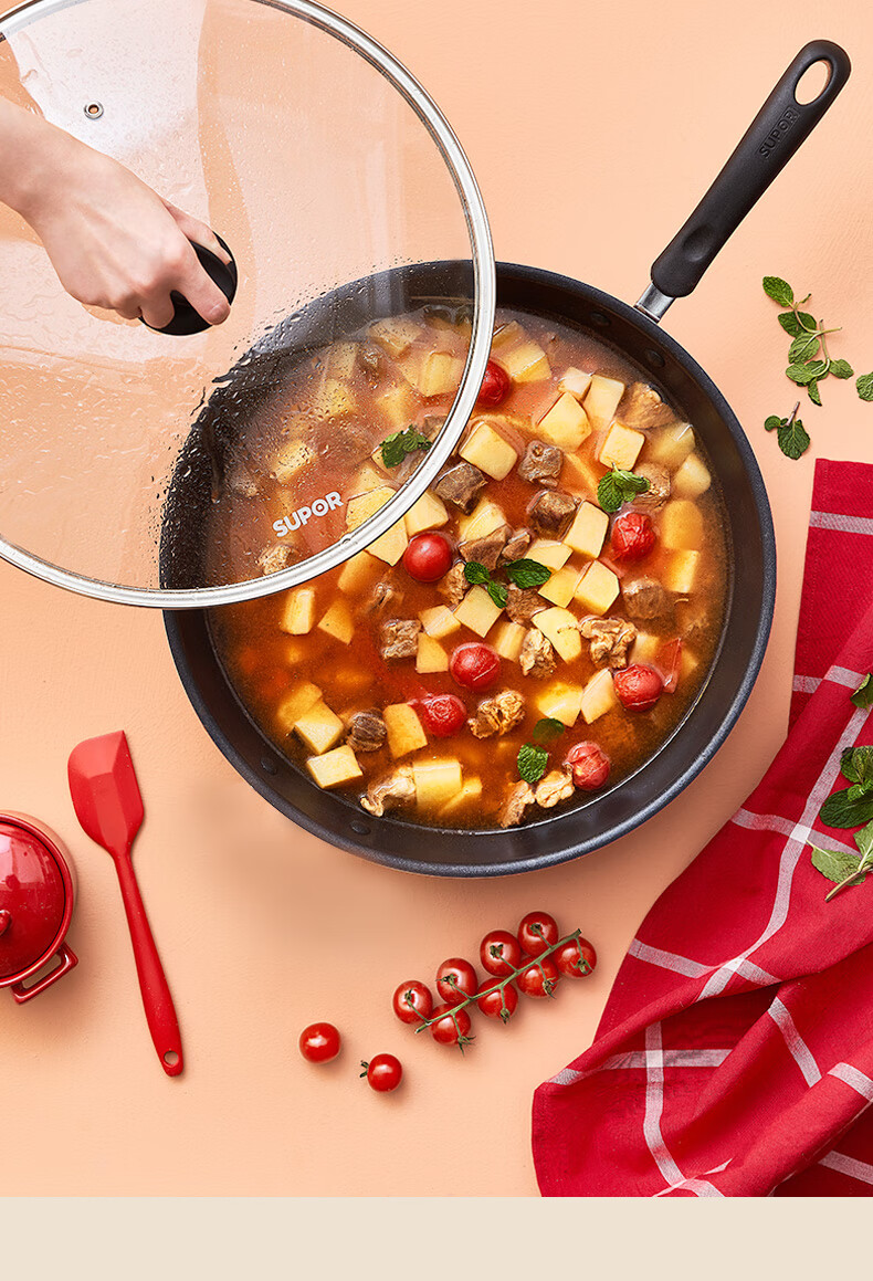 SUPOR Non-Stick Wok, Flat-Bottom Frying Pan for Stir-Frying And Steak Cooking, Low Smoke, 28cm, Gas Stove Specific, EC28JYJ02-N 18