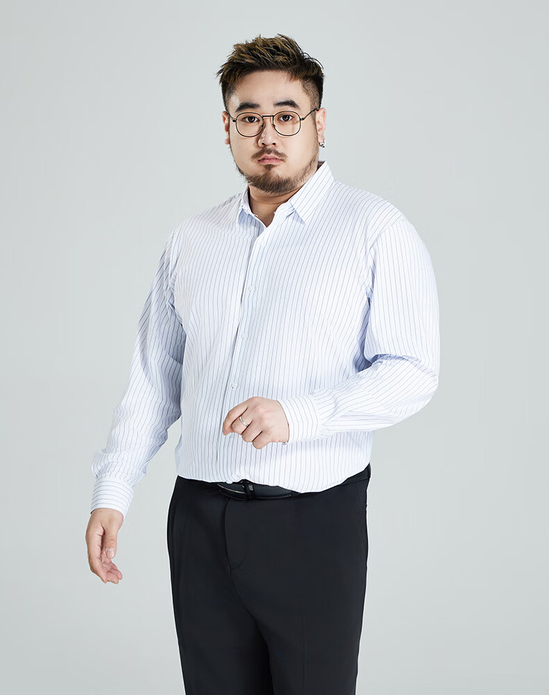 Ayoupang Summer Plus Size Pullover Striped Long-Sleeve Shirt, Loose Fit for Chubby Men, Ice Silk High-Elasticity Wrinkle-Resistant Non-Iron Shirt 10