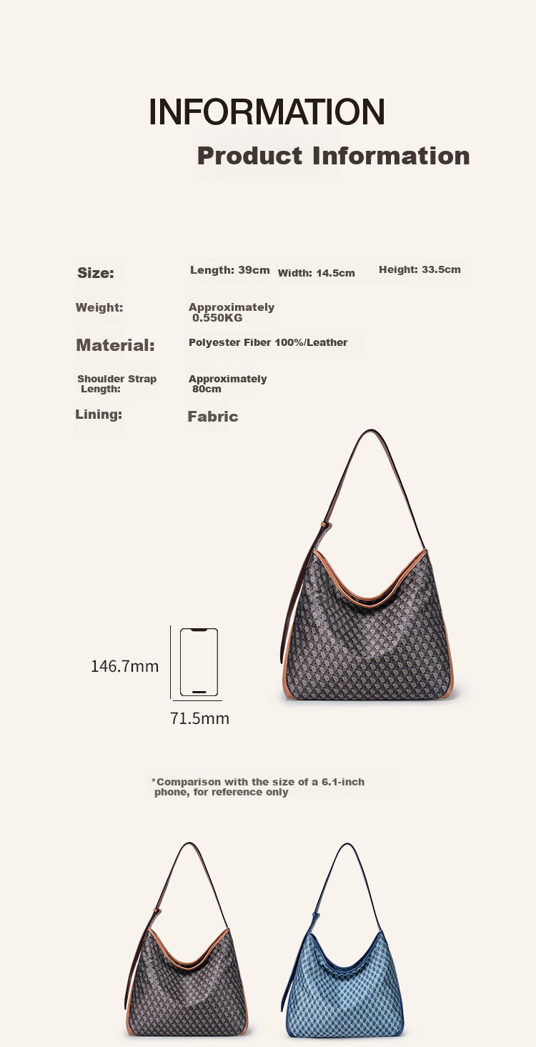 DISSONA Lucky Coin Purse Handbag, Hobo Style, Monogram Bag, Shoulder Bag for Commuting, Underarm Bag, Brown - Large Size 4