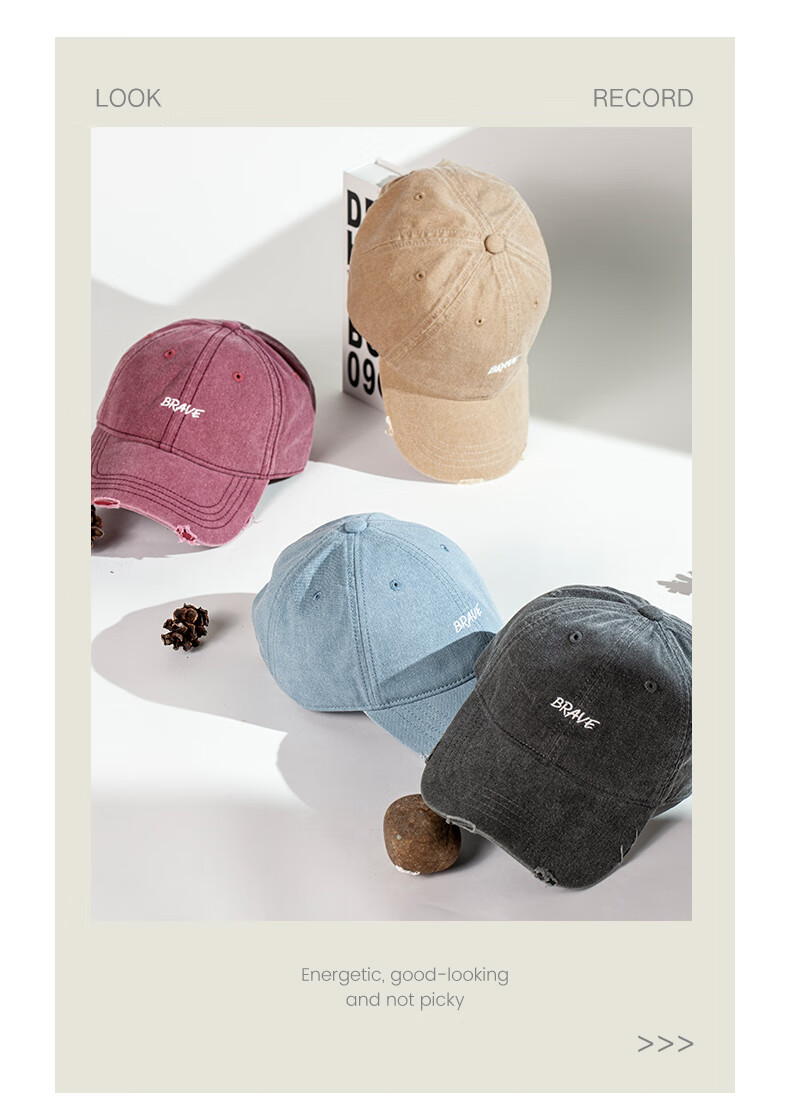 FANCET Baseball Cap for Women, Face-Slimming Sports Cap, Washed Distressed Hat with Soft Top, Pure Cotton Wide Brim Deep Duck Tongue Cap 1