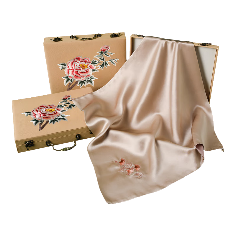Hangsilu Handmade Suzhou Embroidery Silk Scarf, Pure Mulberry Silk Gift Box Set, Birthday And Holiday Present for Mom, Teacher, High-End Gift