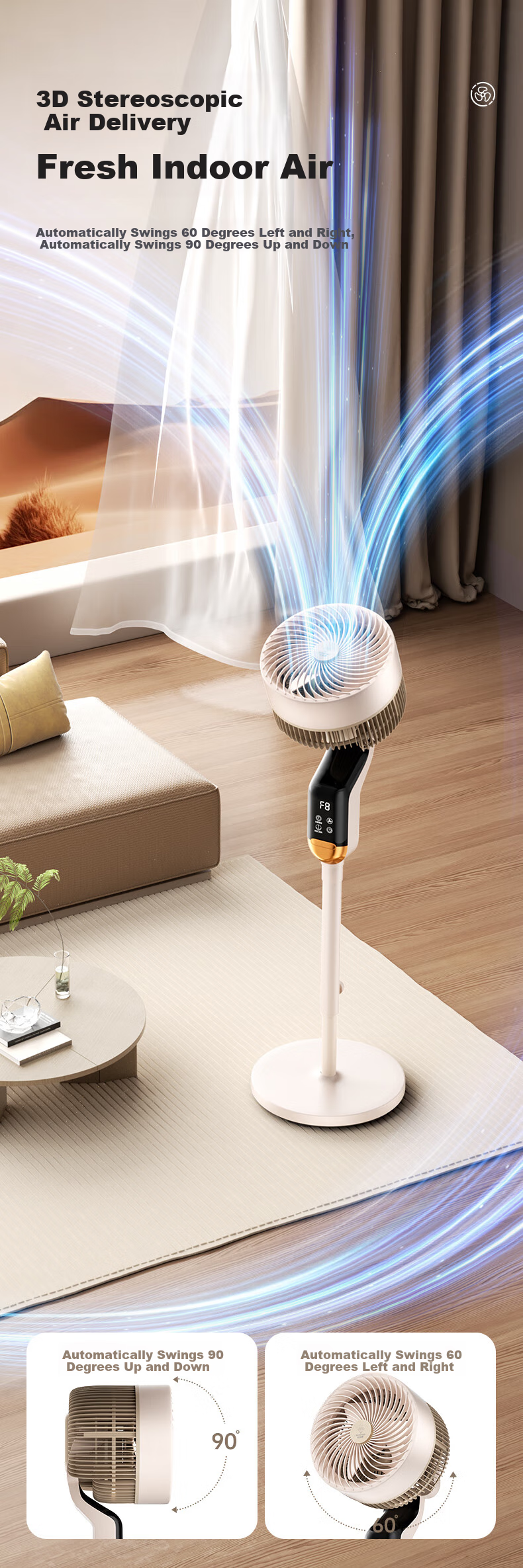 Zuanshipai DC Inverter Air Circulation Fan, AI Voice Remote Control, Electric Fan for Home Use, Bluetooth Smart Timer Fan, Copper Wire Motor, Floor Fan, First-Class Energy Efficiency, FX-EC8X6DQRV 4