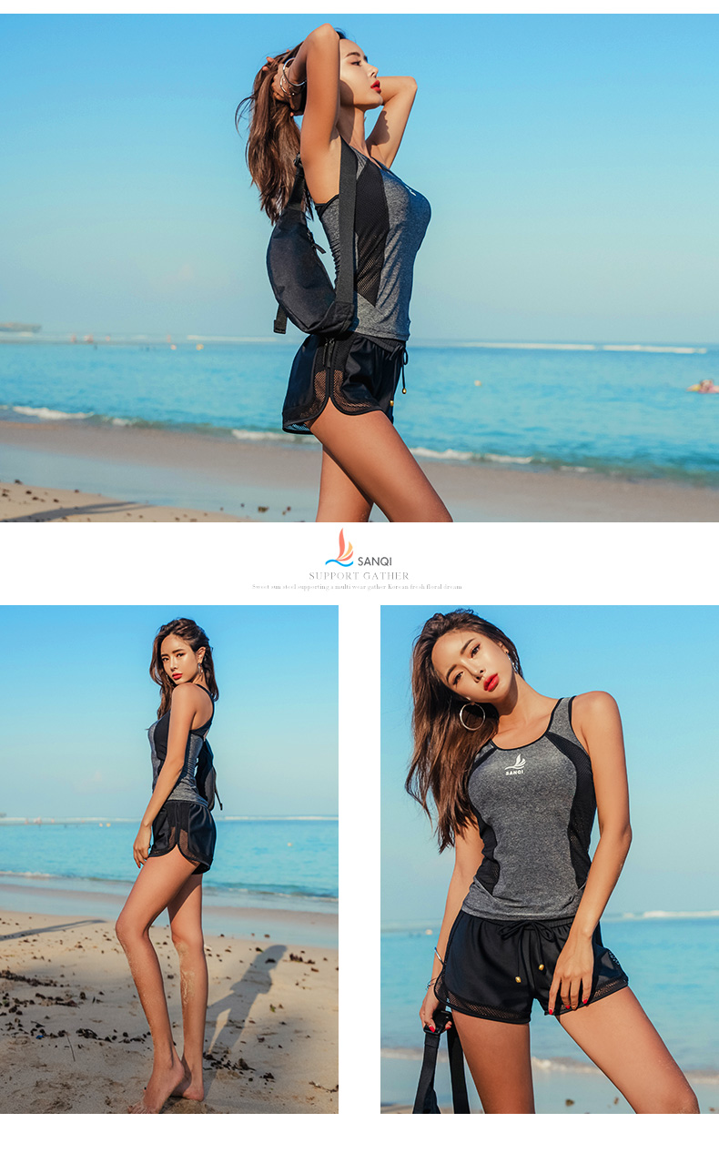 Sanqi Two-Piece Swimsuit for Women with Boyshort Bottoms, Plus Size Slimming Tummy Control Conservative Hot Spring Swimwear 19050 Black L 8
