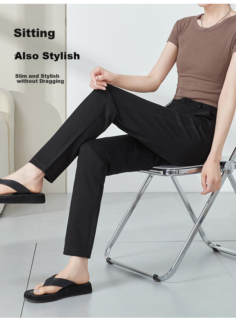 ESE-Y Black Straight-Leg Flared Pants for Women, Summer New High-Waist Casual Cigarette Trousers, Black, Size 30 2