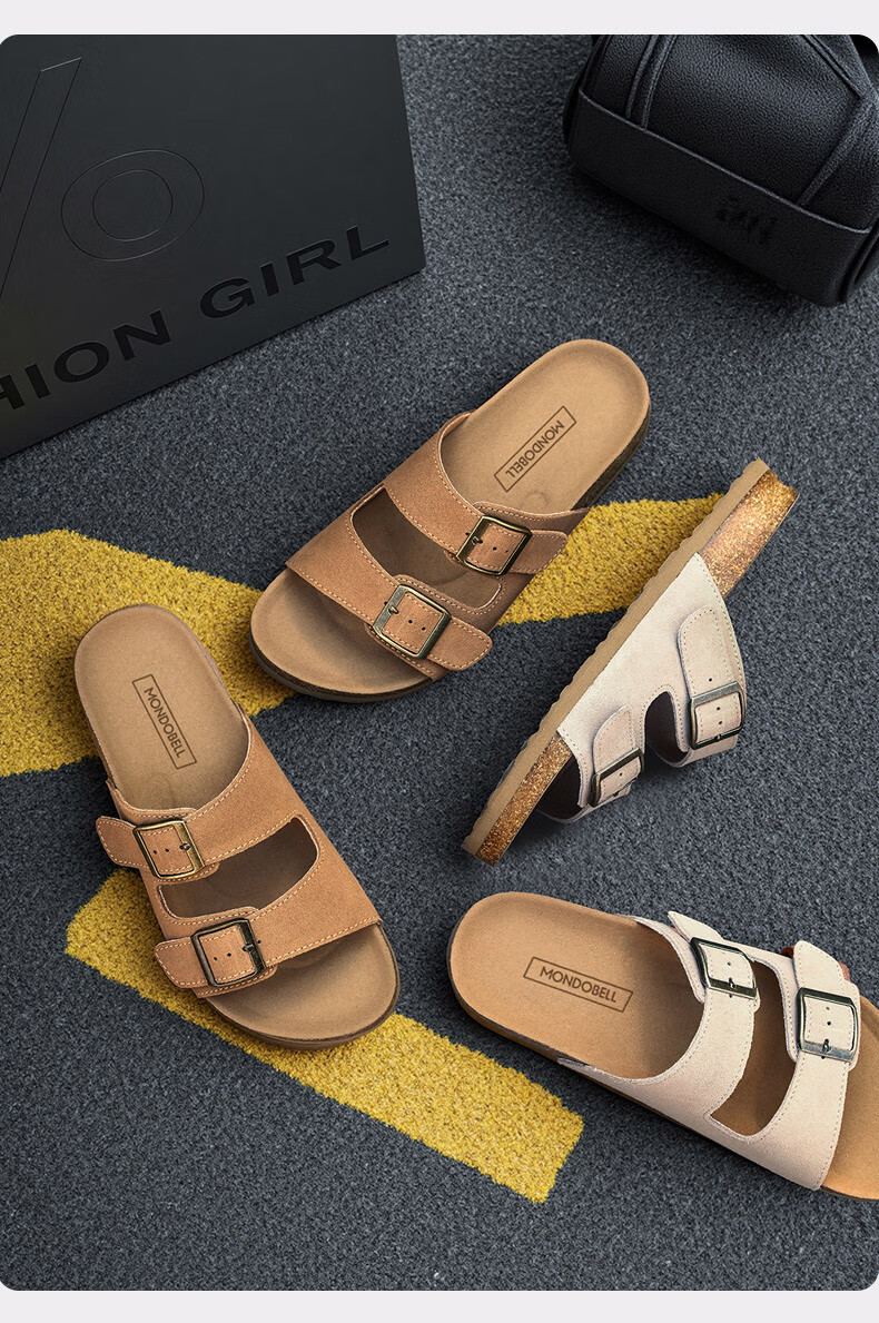 MONDOBELL Sandals, Slip-Ons, Retro Birkenstock Style, Flat Soles, Spring And Summer Wear, Fashionable Casual Versatile Soft-Soled Women's Slippers, Closed-Toe, Beige, Size 38 5