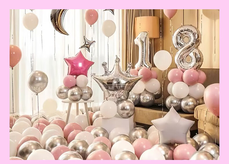 Domeyi Birthday Scene Party Decoration Balloons Adult Children Girls Happy Birthday Background Wall Silver White Pink 1
