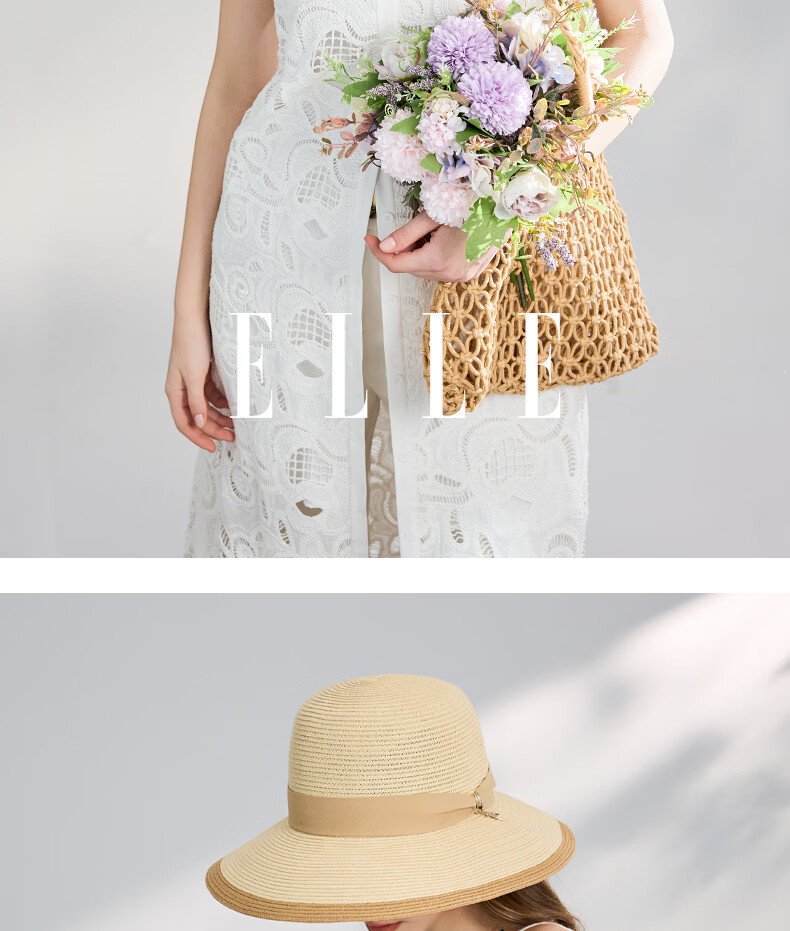 ELLE Sun Hat for Women, Face-Slimming Straw Hat, Summer Outdoor Wide-Brimmed Hat, Elegant Beach Vacation Gift 20