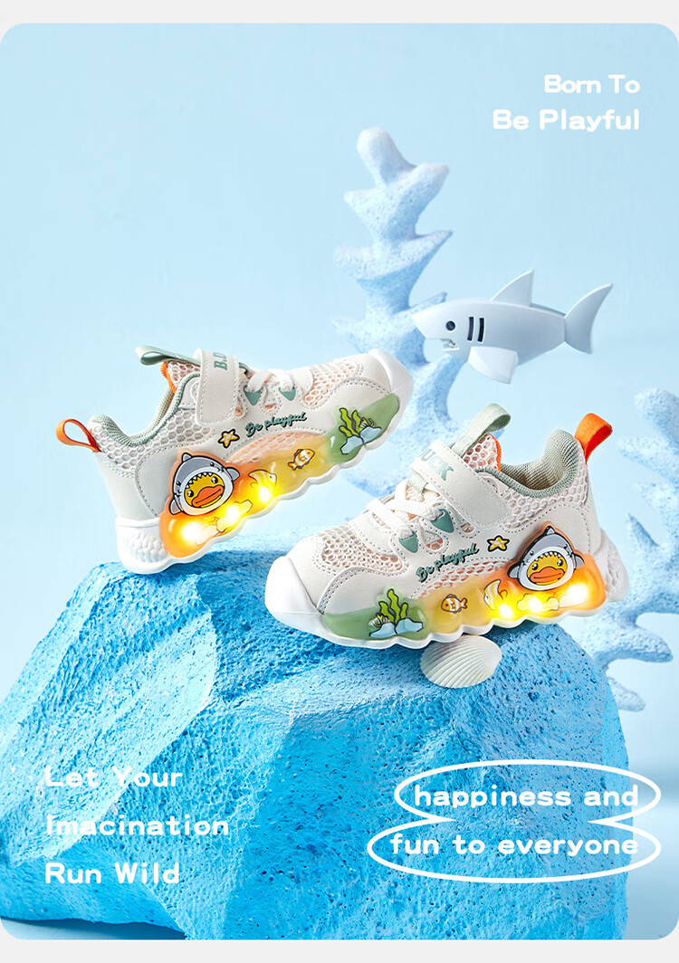 B.Duck Kids Toddler Shoes Lightweight Breathable Mesh Sports Shoes Boys Girls Light-Up 3930 Blue Gray Size 24 8