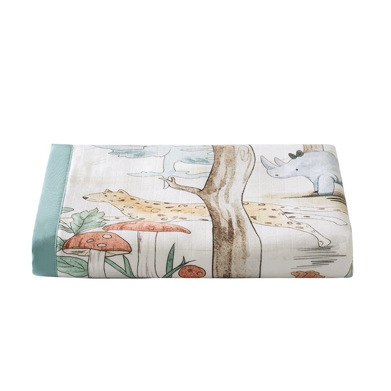 OUYUN Baby Blanket, Children's Summer Quilt, Air Conditioning Quilt (Four-Layer Gauze), Forest Encounter, 145*110