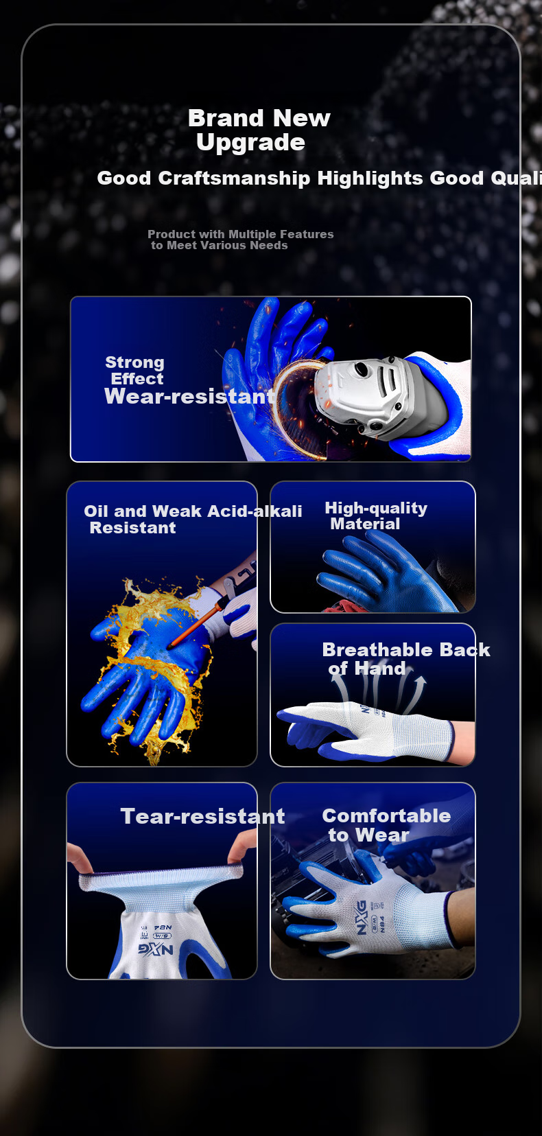 NXG Coated Work Gloves, Nitrile Rubber Wear-Resistant Non-Slip Rubber, Construction Site Protective Work Gloves N85 2