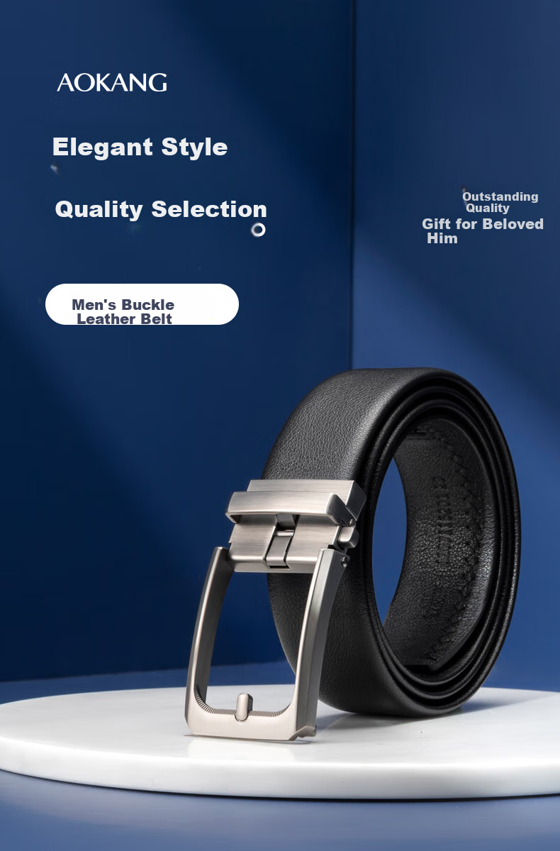 Aokang Men's Automatic Buckle Belt, Business Gift Box, Top-Grain Leather Trouser Belt, Birthday Gift for Husband 1