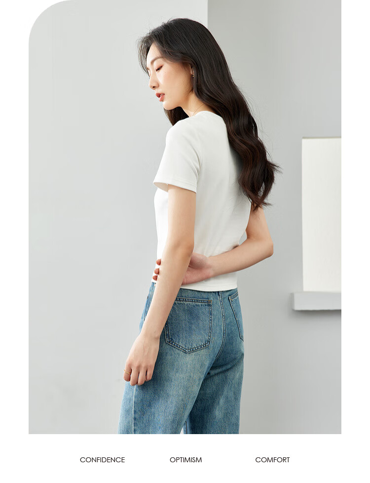 Vimly White Regular Shoulder Short-Sleeve T-Shirt for Women, Summer 2026 Slim-Fit Distinctive Printed Short Top, Off-White, M 8