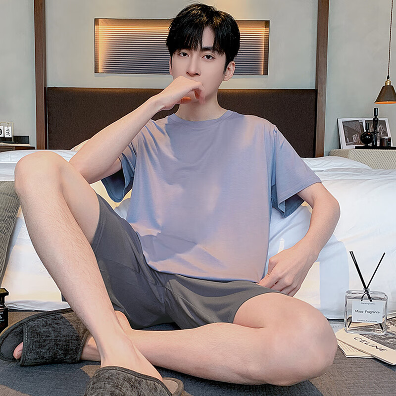 LangSha Modal Pajamas for Men, Summer Thin Style, Father's Day, Plus Size, Loose Fit, Home Wear Set, Young Men's Short-Sleeve Shorts
