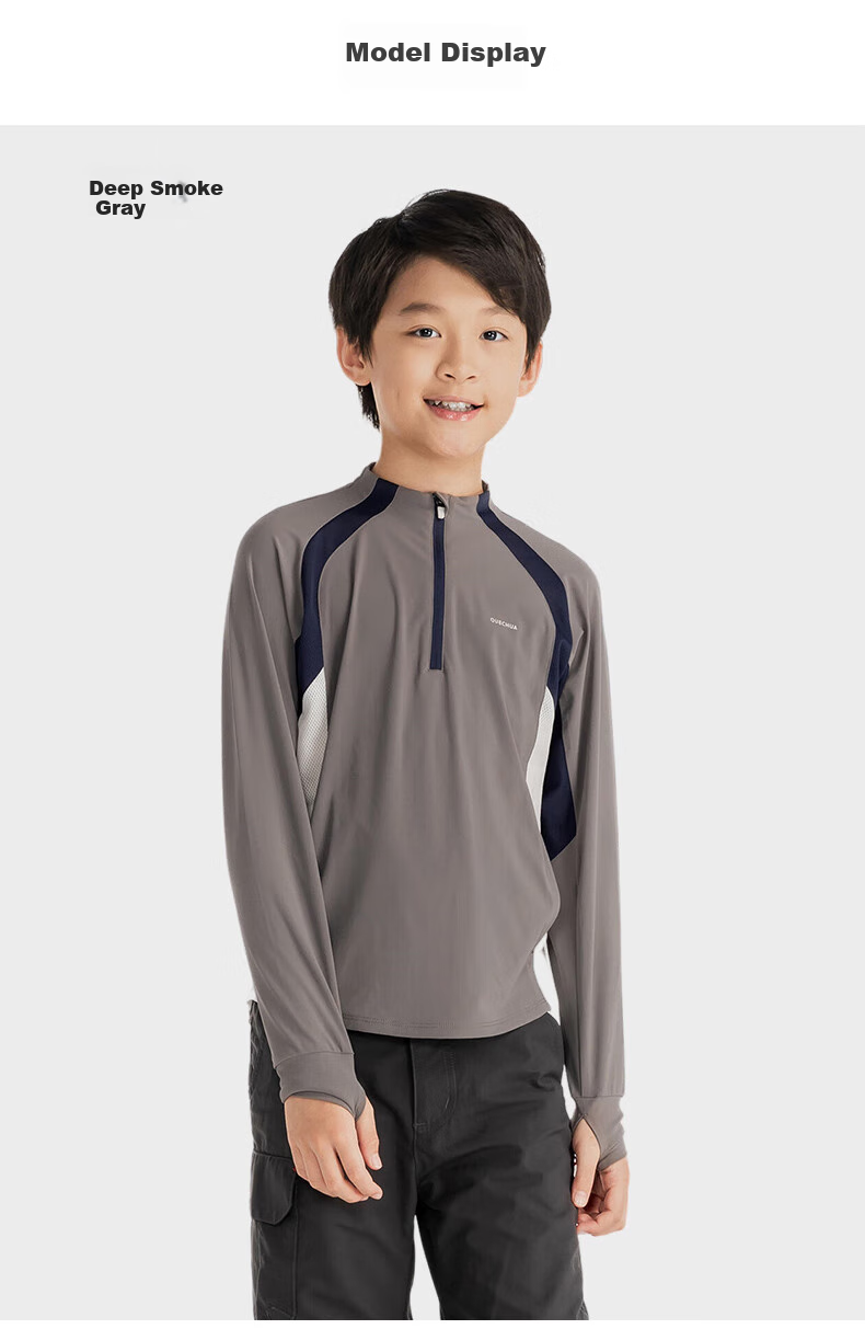 DECATHLON Youth Hiking UV Protection Long-Sleeve T-Shirt, Sun Protection, Moisture-Wicking, Quick-Drying, Anti-Chafing, 5117364 9