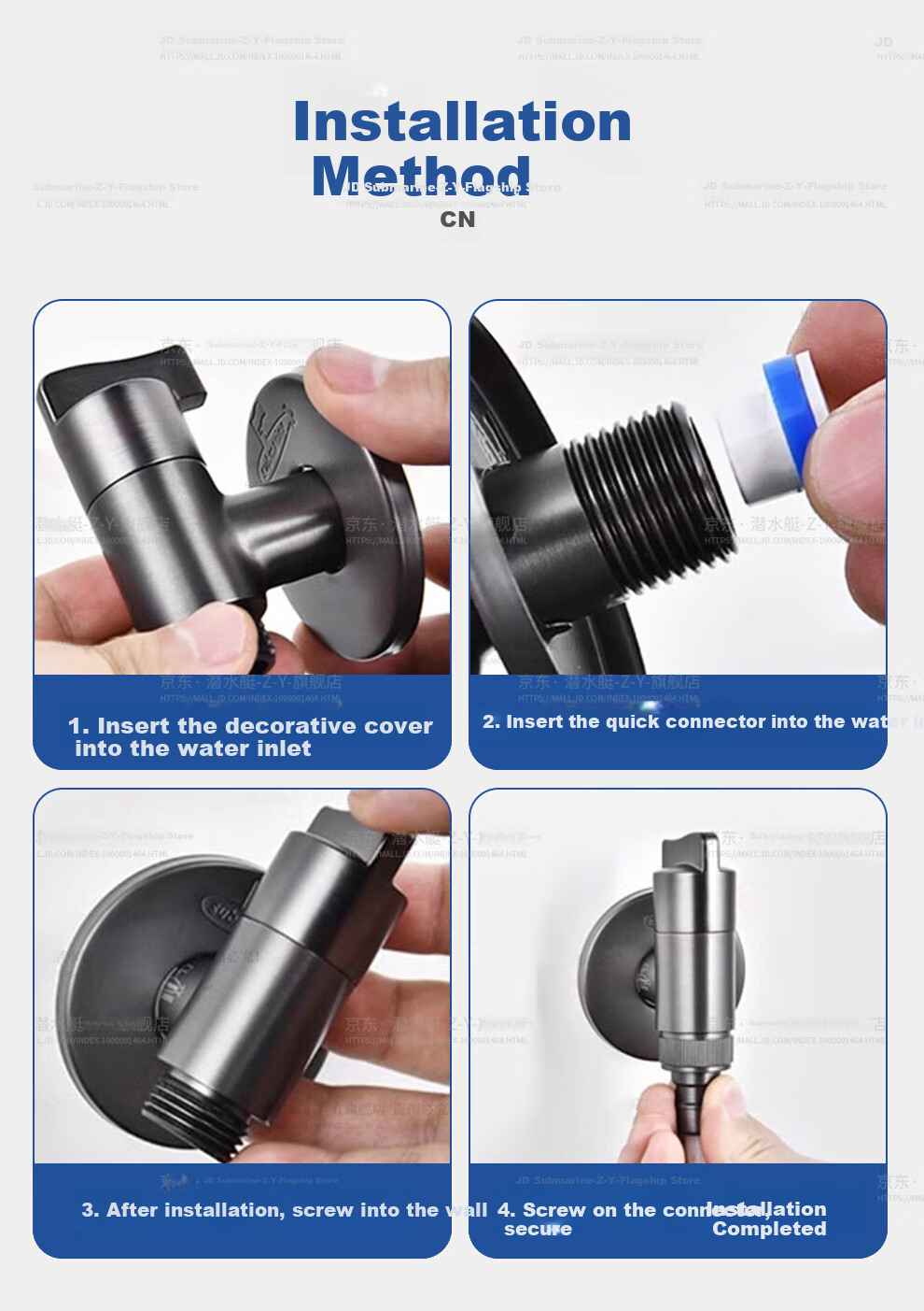 Submarine F418 Piano Key Chrome-Plated Angle Valve, Washing Machine Faucet, Ceramic Valve Core, 1/2 Inch Connector with Water Stop Needle, Spout 7