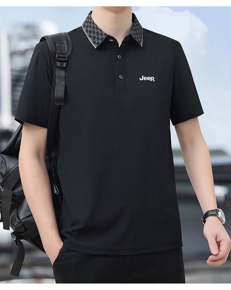 JEEP Short-Sleeve T-Shirt for Men, Summer Polo Business Casual Shirt, Loose-Fitting Men's Clothing A96, Navy Blue, 7XL 9