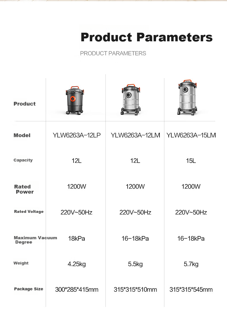Yili Industrial-Grade Vacuum Cleaner for Commercial And Home Use, Tile Grouting, Wet And Dry Blowing, Car-Mounted Water Absorbing And Dust Removal Device with Strong Suction, Corded Handheld Barrel Vacuum Cleaner 6263-15L 9