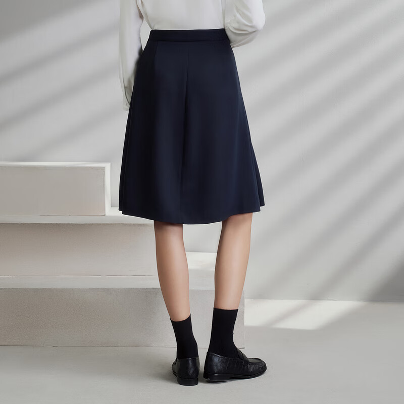G2000 Multi-Dimensional Elasticity/Mall-Matching Women's Clothing, Spring And Summer Casual Versatile A-Line Skirt, Deep Navy Blue, S/34
