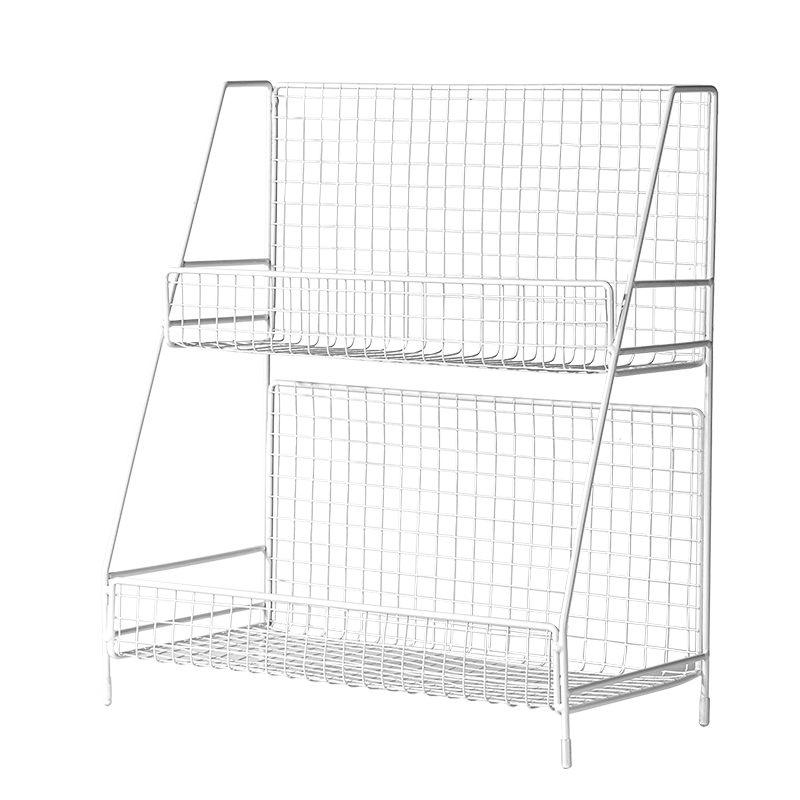 Deli Metal Iron Double-Layer Storage Rack, Desktop Cosmetic Organizer Shelf, Kitchen Spice Rack Reinforced Storage Basket, White