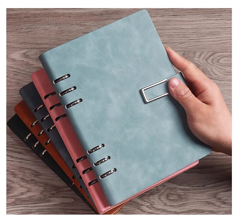 Tangyi B5 Blue-Gray 9-Ring Leather-Bound Loose-Leaf Notebook, 100 Sheets, 200 Pages, Premium Business Work Notebook, Study Journal, Office Meeting Record Book, Customizable Logo 12