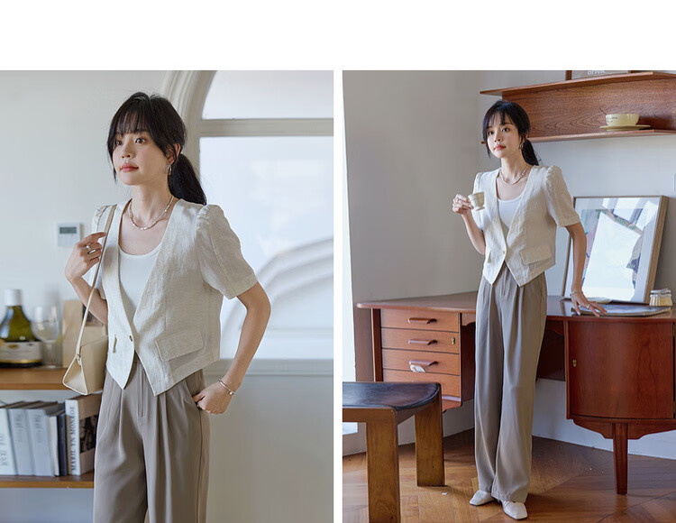 Mt [Row Series Commuter] Minimalist Lyocell Blend Short Sleeve V-Neck Lightweight Short Women's Jacket 5