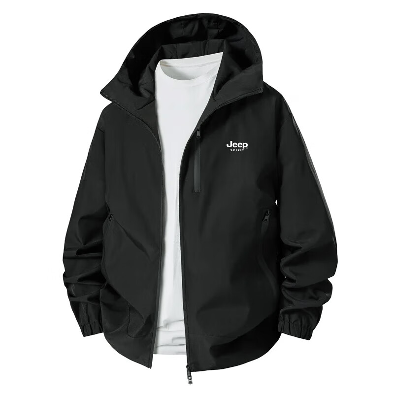 JEEP SPIRIT Men's Windbreaker Jacket for Spring, Autumn And Winter Outdoor Sports Coat with Hood, Three-In Ivory White 4XL 9