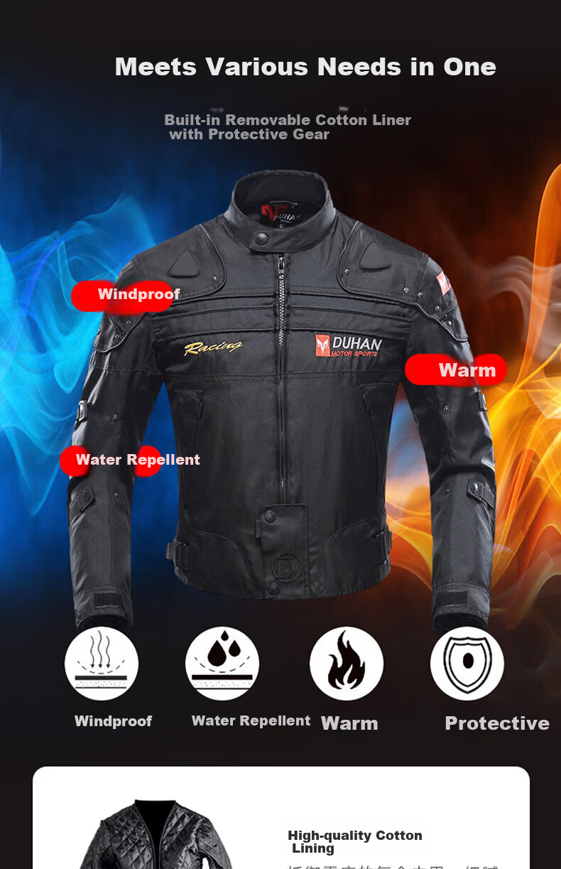 DUHAN Men's Motorcycle Riding Jacket Four-Season Racing Suit Upgraded Protective Gear Motorbike Protective Anti-Fall Detachable Liner Jacket 3