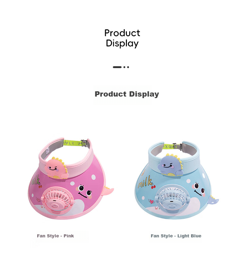 GLO-STORY Summer Children's Sun Hat, Wide Brim Fan Visor Cap, Cartoon Dinosaur Sun Protection Hat, Fan Style - Light Blue 5