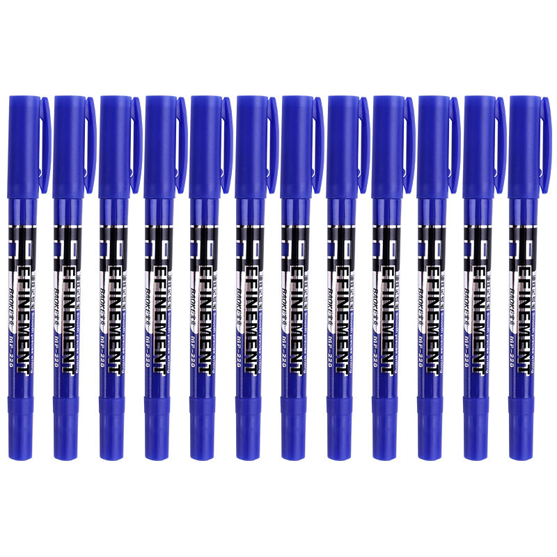 BAOKE MP220 Dual-Tip Multi-Purpose Oil-Based Marker Pen, Signing Pen, Meeting Pen, Line Pen, Blue, 12 Pens/Box