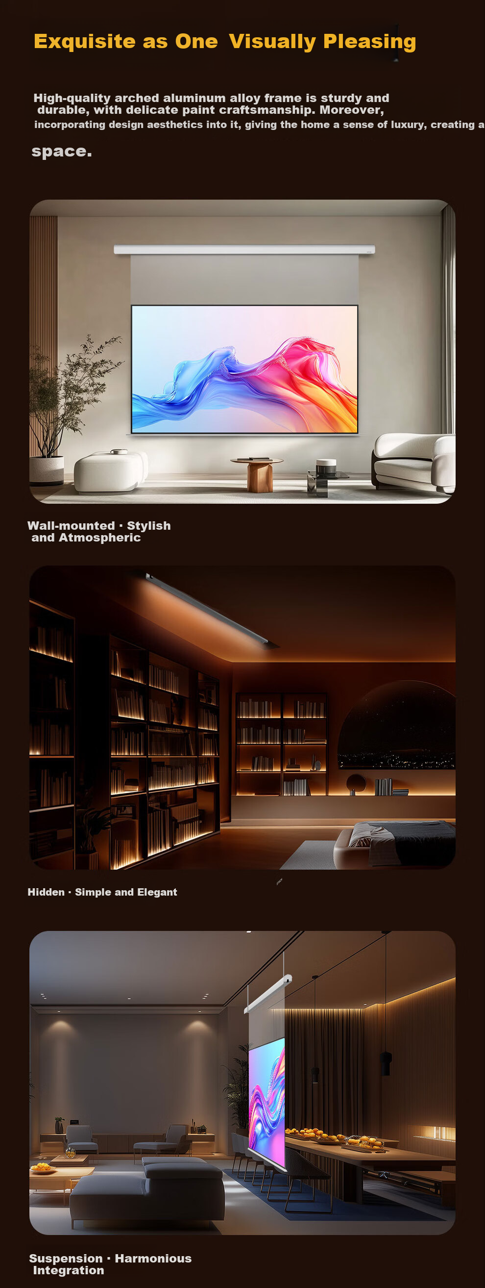 EPSON, 100-Inch Home Electric Smart Projection Screen, LED Ambient Light, Recessed Hidden Anti-Light Projection Screen, Ultra-High Definition Narrow Edge 5