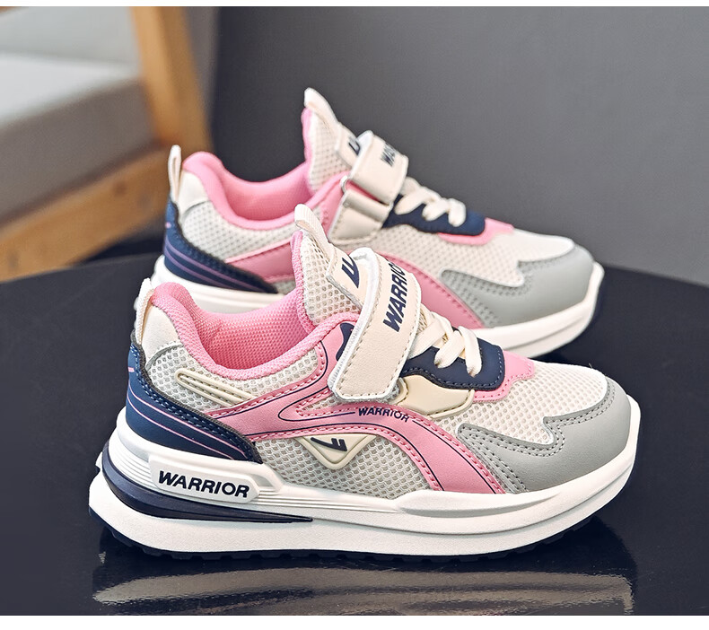 Warrior Girls' Spring and Autumn Mesh Breathable Sports Shoes Soft Sole Running Shoes WZ(CL)-1320 Beige Pink Dark Blue Size 37 12