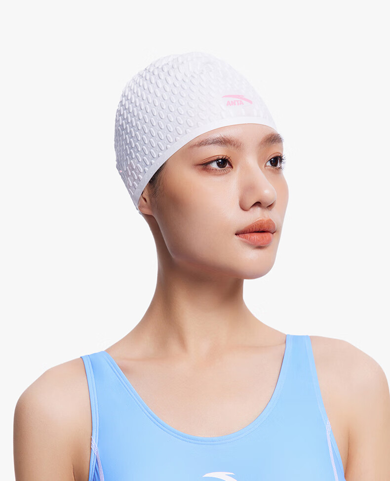 ANTA Adult Water Drop Swim Cap Hydrophobic Particle Swim Cap Waterproof Non-Tight Long Hair Swimming Cap Black 21
