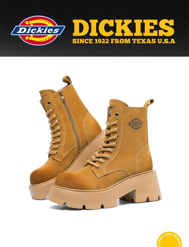 Dickies Women's Martin Boots, Fashionable Versatile High-Top Boots, British Style Casual Boots, Work Boots, Khaki, Size 35 1