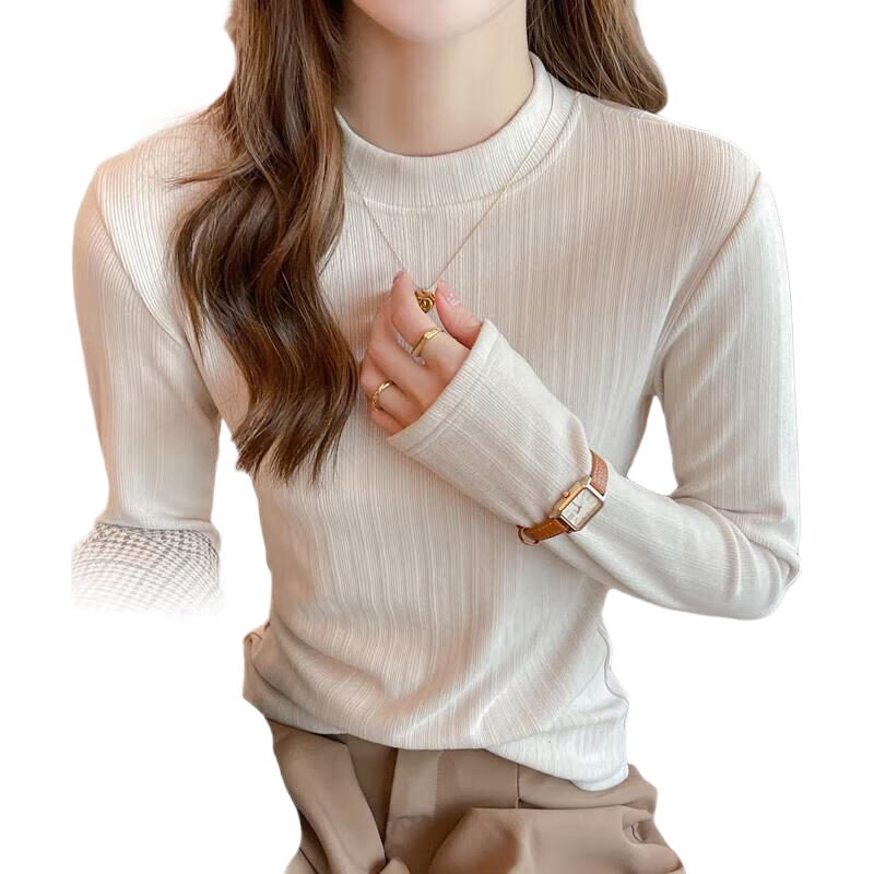 LangSha Elegant Base Layer, New Mid-Neck Inner Wear, Slimming, Suitable for Outer Wear, Brushed Fleece Women's Long-Sleeve Top