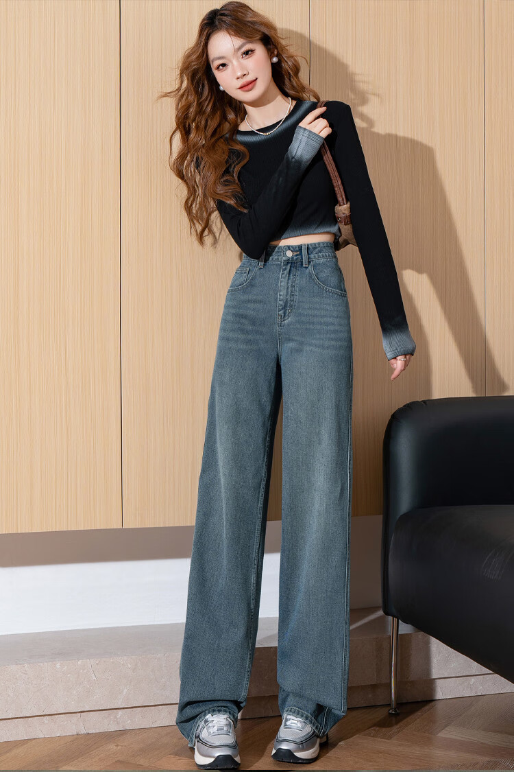 TonLion 2025 Spring Women's Washed Wide-Leg Floor-Length Denim Pants 4