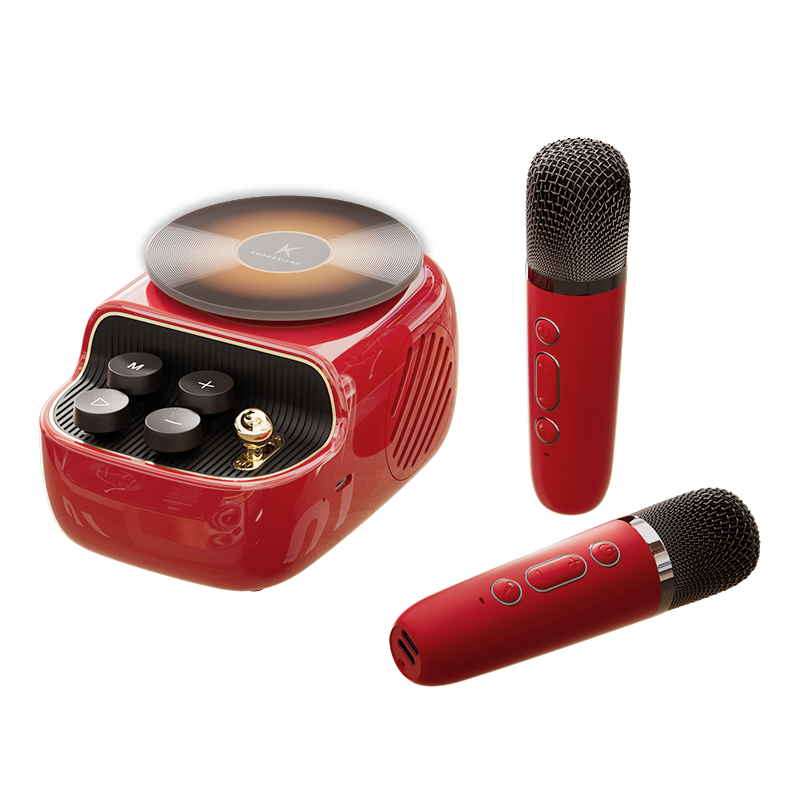 Kuangxiang Bluetooth Karaoke Speaker with Ambient Light, Dual Microphones, Adjustable Sound Atmosphere, All-In Speaker with External Amplification, Home Player, Retro Mechanical Buttons, Graduation Season Gift K12