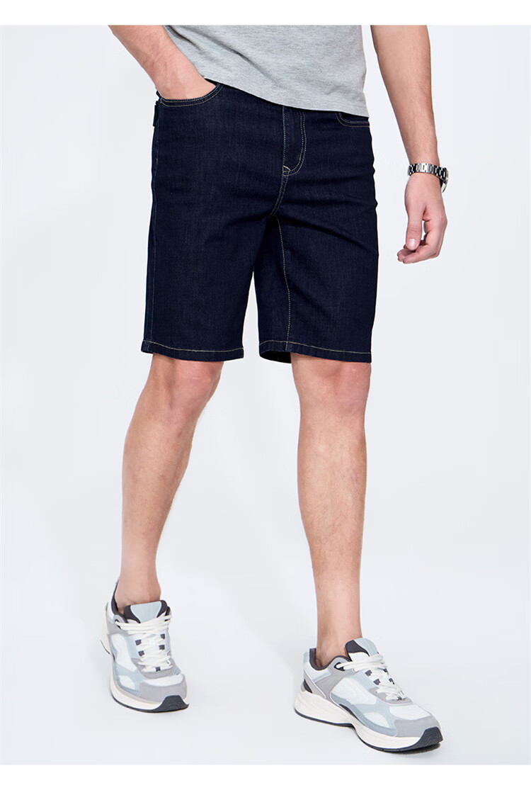 DANCING WOLVES [Elastic Breathable] Summer Breathable Skin-Friendly Draping Wear-Resistant Men's Casual Denim Shorts, 102 Dark Blue, Size 36 4